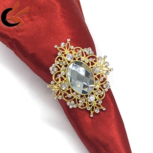 Wedding party table decoration gold plated clear glass crystal rhinestone napkin rings