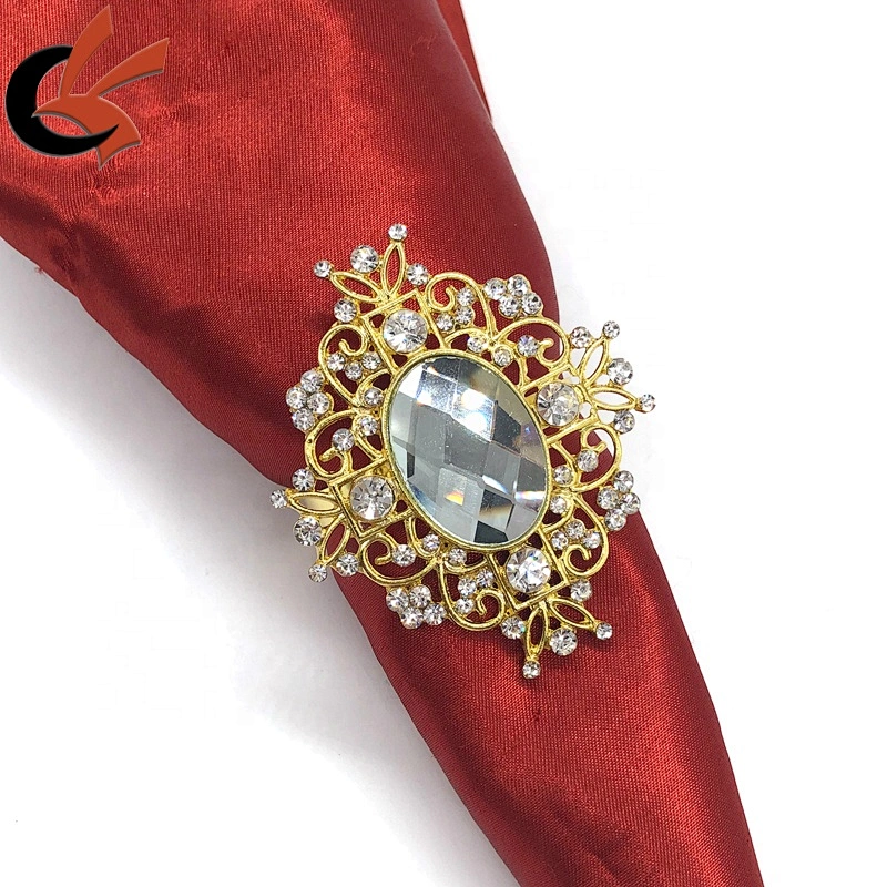 Wedding party table decoration gold plated clear glass crystal rhinestone napkin rings