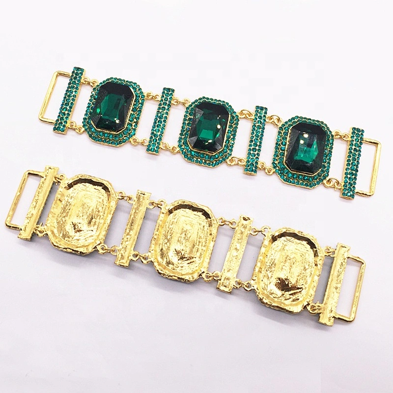 Wholesale Custom Vintage Green Color Gold Plated Crystal Rhinestone Pave Bikini Connector