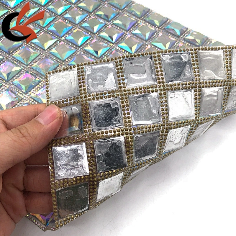 Wholesale shining clear AB crystal hot fix rhinestone mesh sheet
