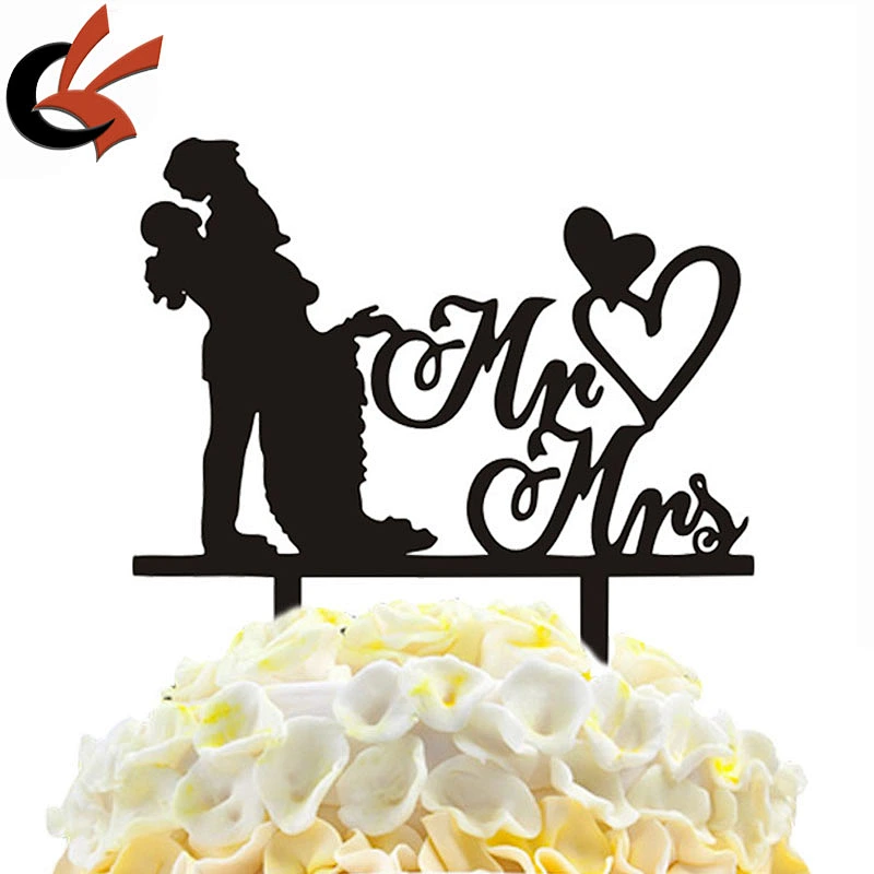 Acrylic Mr&Mrs with heart engagement wedding cake topper