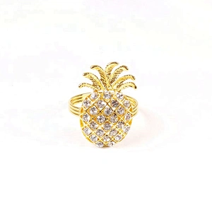 new exquisite diamond golden metal pineapple rhinestone fruit napkin ring for hotel kitchen dinning table showing