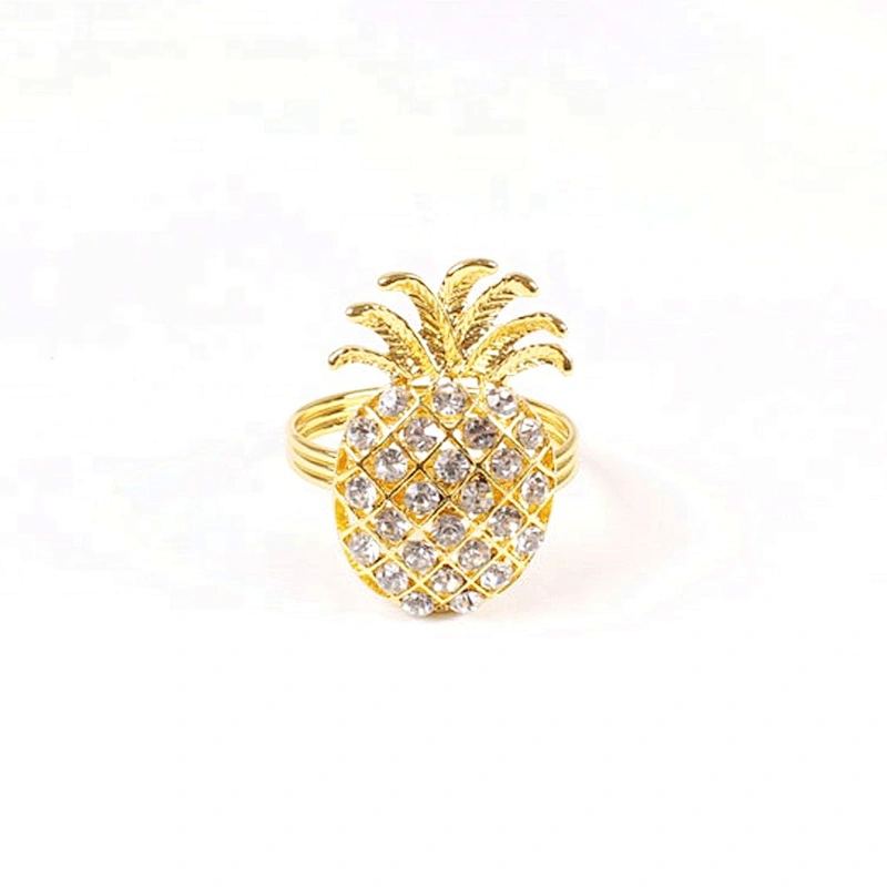 new exquisite diamond golden metal pineapple rhinestone fruit napkin ring for hotel kitchen dinning table showing