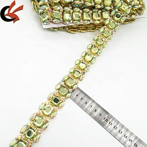 Wholesale Square Shape Custom Rhinestone Trim With Metal Settings Shirt Neckline Gemstone Chains