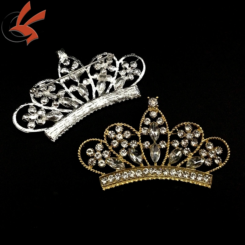 Bridal Wedding Crown Clear High Quality CRYSTAL Silver Tone Pin BROOCH