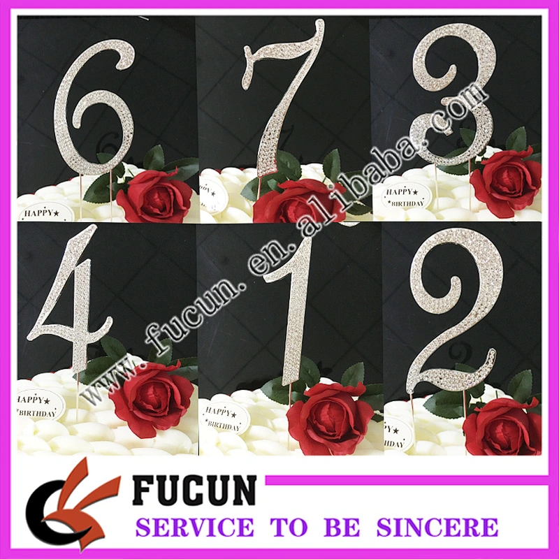 1set Top sale party supplies 12cm crystal  rhinestone Number cake topper birthday cake topper