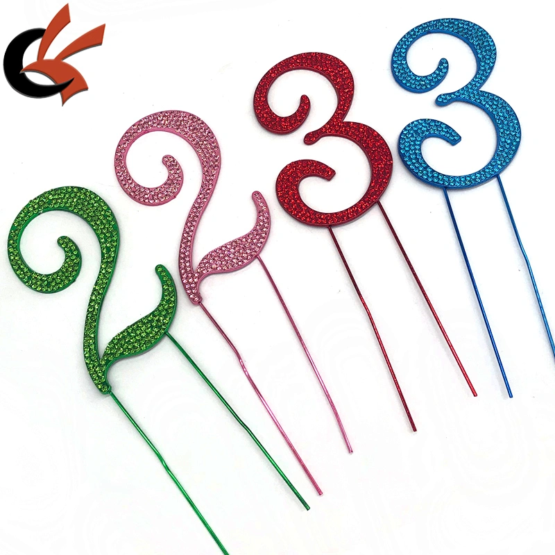 2021 New Green Red Pink Blue base color crystal rhinestone numbers cake topper for birthday party