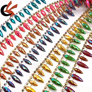 Fancy Drops tassel trimming shining AB colors rhinestone chain trimming