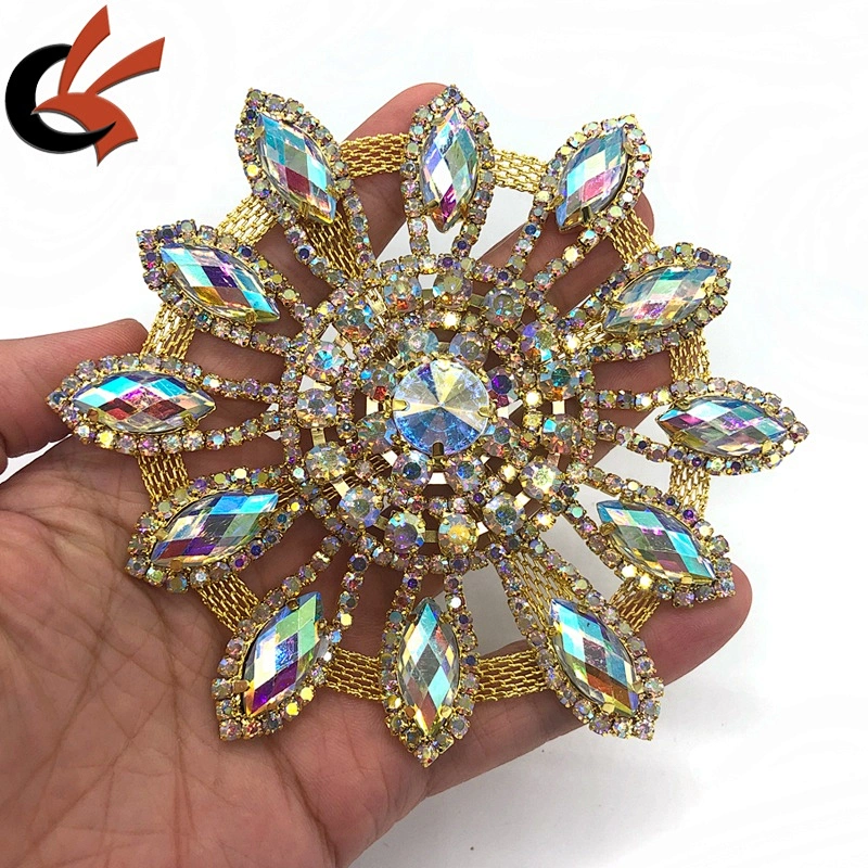 Fashion design round welding chain patch sew on silver/gold rhinestone appliques