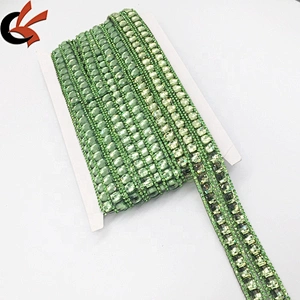 Hotfix Resin Rhinestones Chain Trim Crystal Fabric Green Stone Simple Design Hot Fix Rhinestone Ribbon Tape