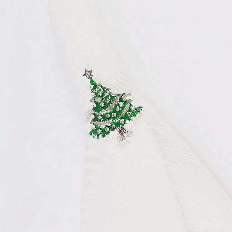 Cheap price hot sale statement enamel gold style christmas trees napkin ring