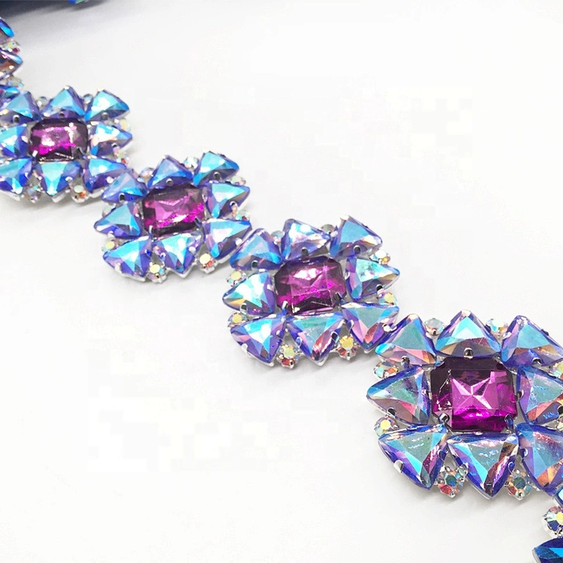 2020 Wholesale custom flashing violet ab resin rhinestone chain trimming for costume decoration