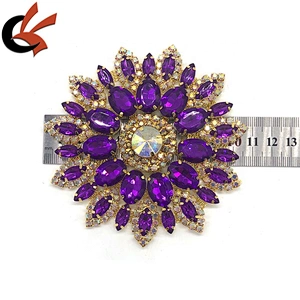DIY beaded Purple acrylic with glass crystal clear AB rhinestone sew costume applique