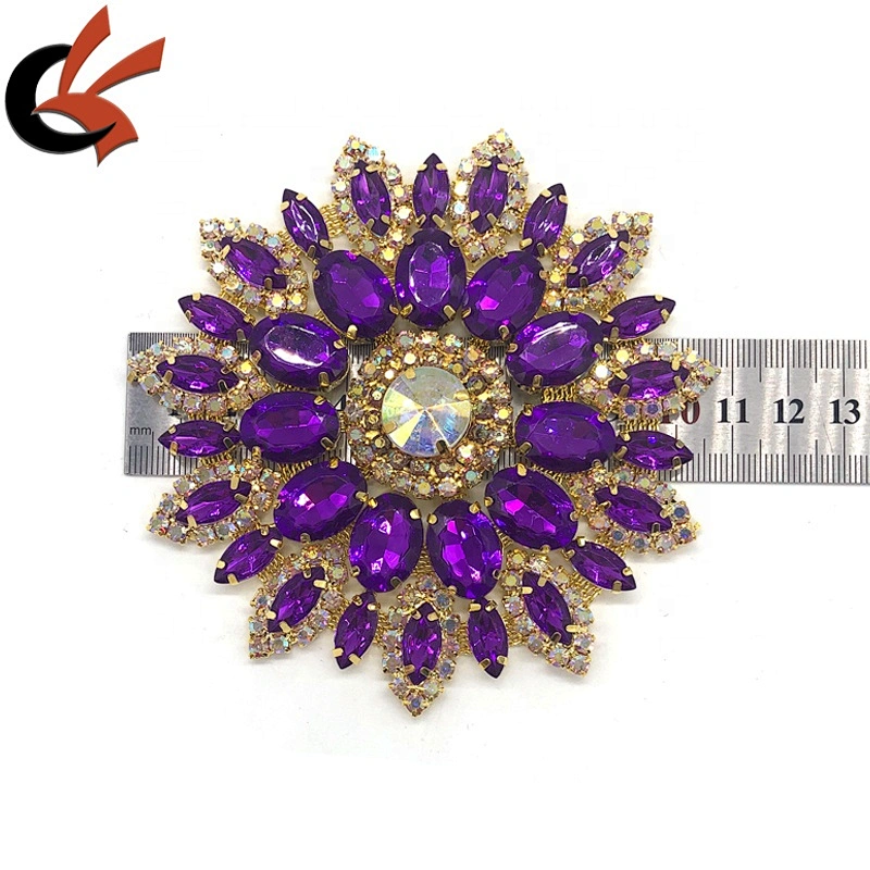 DIY beaded Purple acrylic with glass crystal clear AB rhinestone sew costume applique