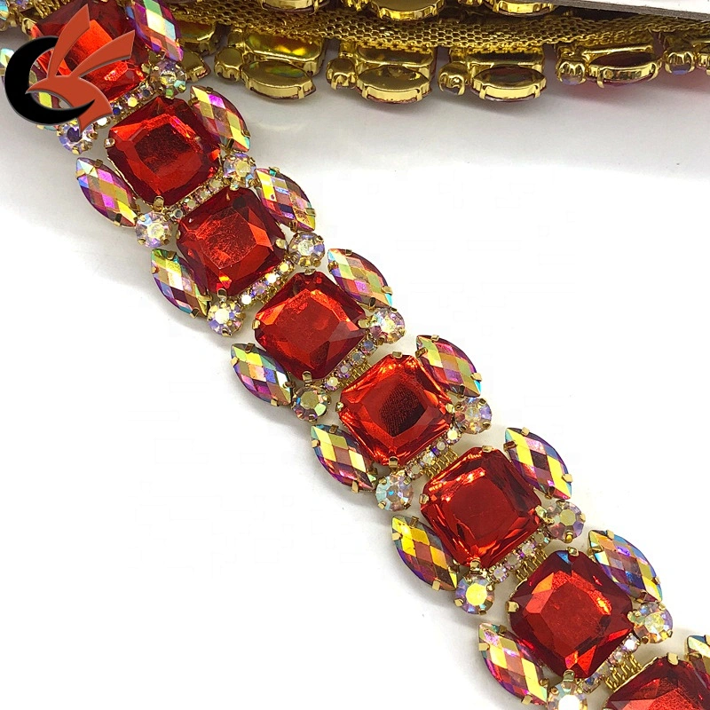 crystal rhinestone gold cup chain trims costume fashion Applique