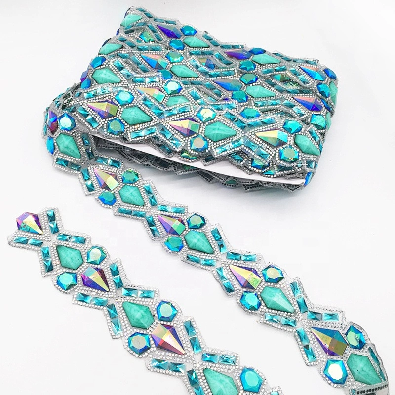 NEW iron on garment rhinestone applique trim hotfix resin beads chain trims for decoration