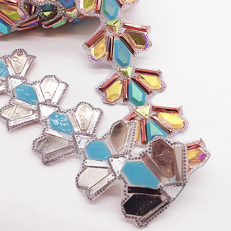 Customized 1 yard Fancy hot fix resin stone trimming  iron on epoxy stone trim wholesale