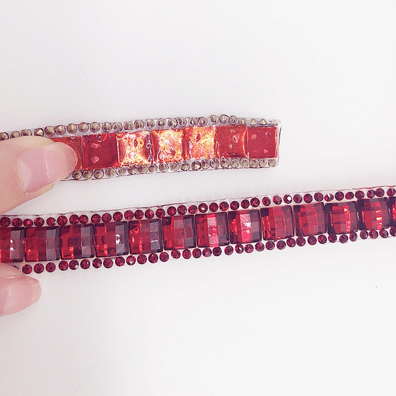 fashion  design hot fix resin stones ribbon bridal rhinestone chain banding trimming by the yard