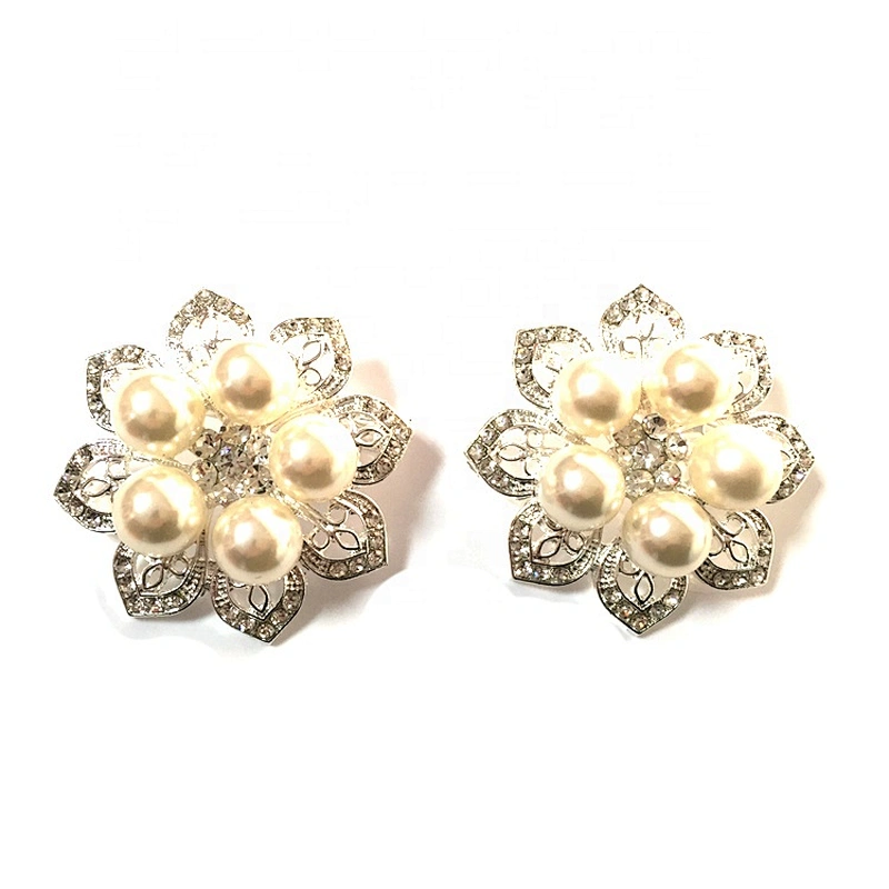 Crystal rhinestone flower pearl ribbon brooch pin for button card decoration