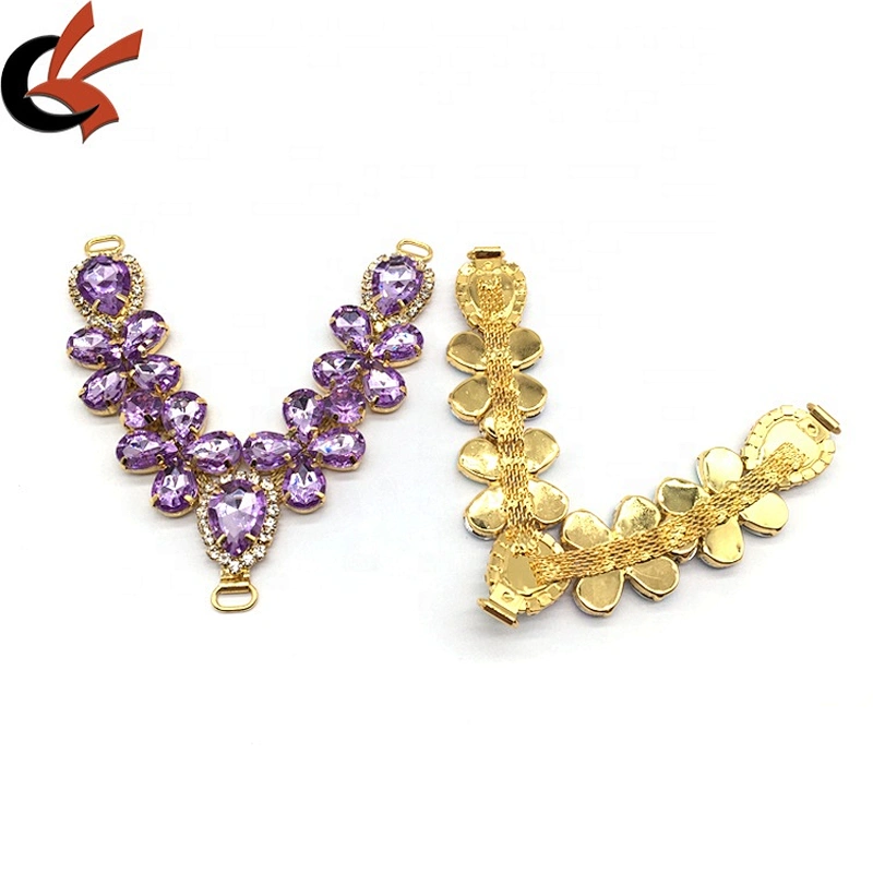 Wholesale new design lady bikini rhinestone accessories metal crystal shoe chain sandal uppers