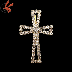 gold plating crystal cross rhinestone brooch