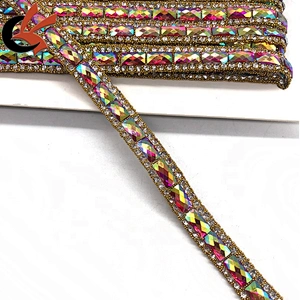 Wholesale Red AB hot fix rhinestone trims iron on crystal ribbon trimming