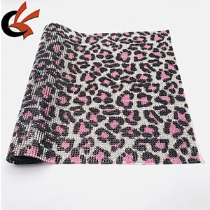 New Patterned with pink Leopard Print Hot Fix Crystal Trimming Hot Fix Adhesive Rhinestone Mesh Sheet