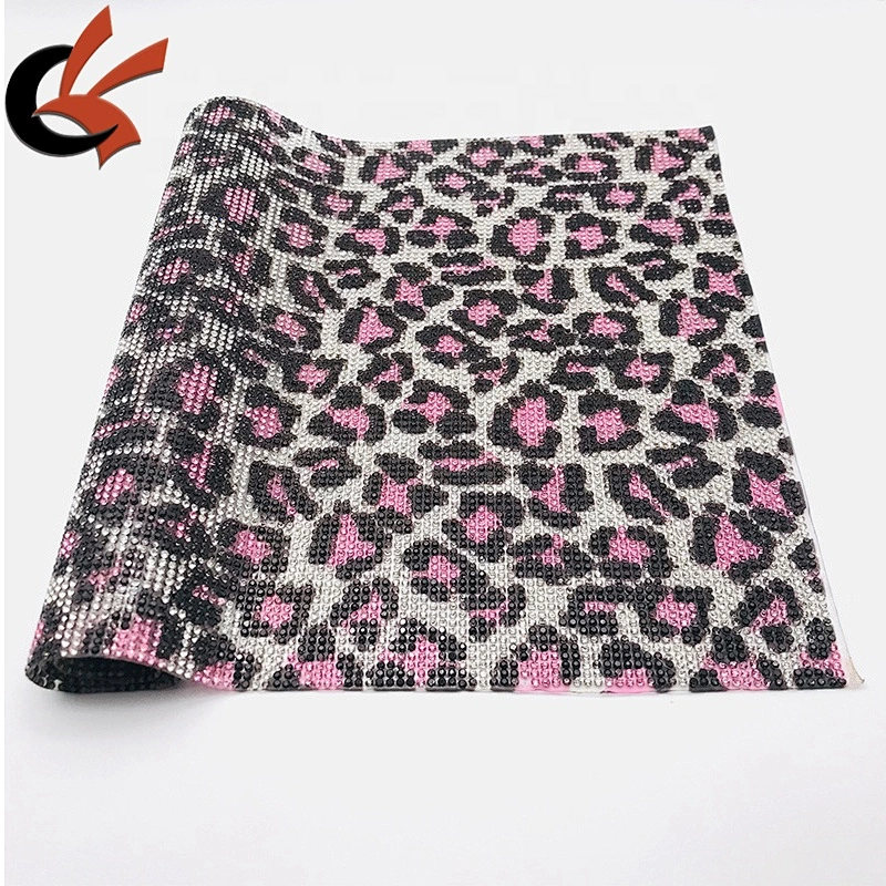 New Patterned with pink Leopard Print Hot Fix Crystal Trimming Hot Fix Adhesive Rhinestone Mesh Sheet