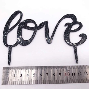 Engaged Acrylic Cake Topper for Wedding Decoration in black Glitter color