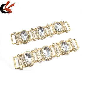 Wholesale Fashion Metal Accessories Big Glass Rhinestone Jewelry Gold Plating Crystal Bikini Connectors