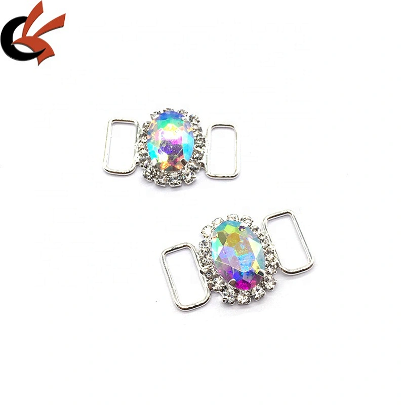 Women Swimwear Bikini Connector AB Oval Mini Center Part Silver Bikini Buckle Connector For Top and Bottom