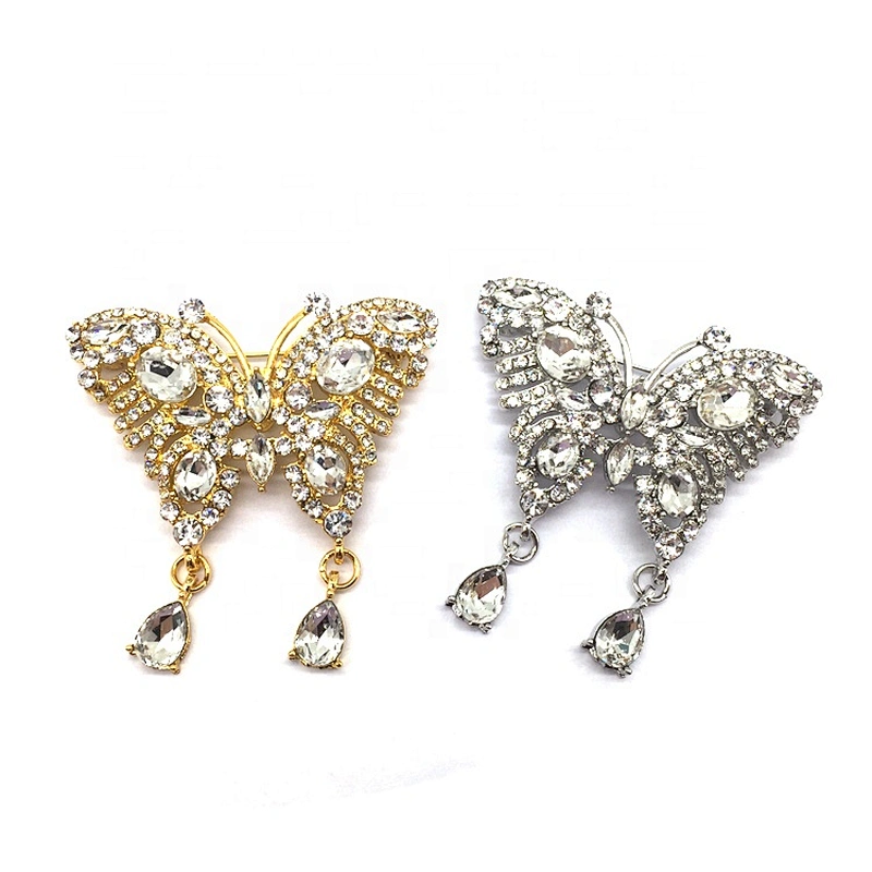 Silver/gold butterfly shaped luxury design brooch pin women suit safety brooch pins for evening dress
