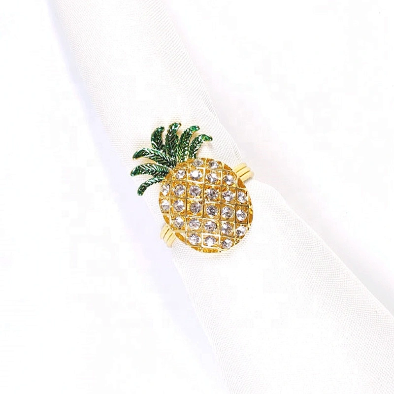 new exquisite diamond golden metal pineapple rhinestone fruit napkin ring for hotel kitchen dinning table showing