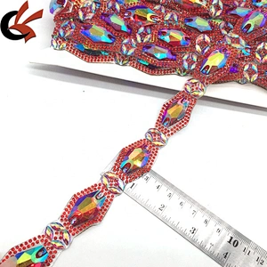 Iron on clothes shoes pants trimming decorative shiny AB rhinestone hotfix trims tape