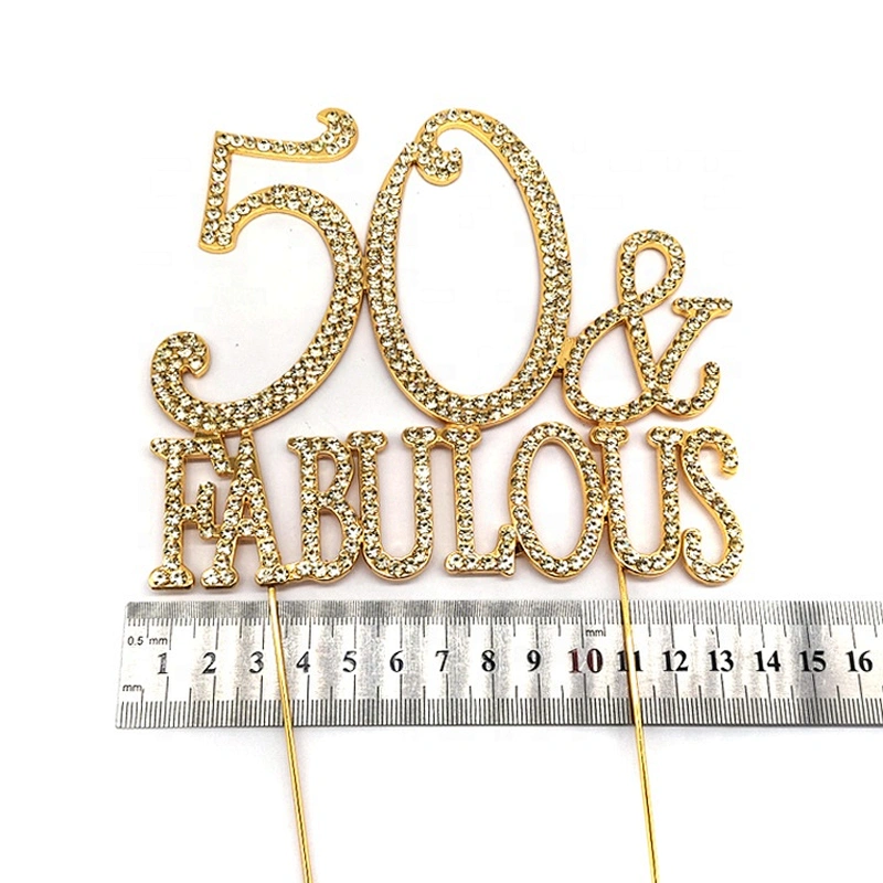 50 & Fabulous Gold Rhinestone Cake Topper Birthday Party Decoration