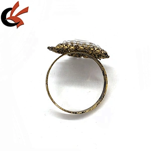 Wholesale High quality vintage old gold base pearl and rhinestone napkin rings