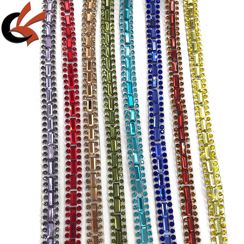 wholesale 8mm various colors hotfix iron on rhinestone ribbon tape trims