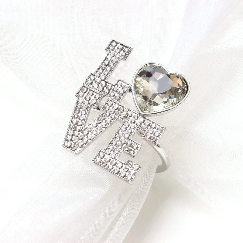 new product wholesale custom reusable one LOVE diamond napkin ring for weddings