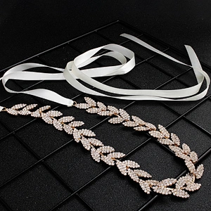 Custom Crystal Rhinestone Leaf Gold Belt for  Wedding Dress