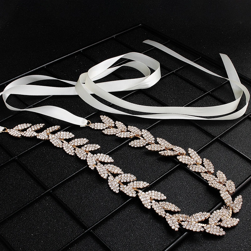 Custom Crystal Rhinestone Leaf Gold Belt for  Wedding Dress