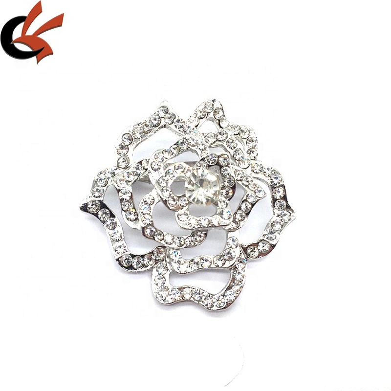 High quality fashion flower design women garment decoration metal rhinestone crystal brooch pin