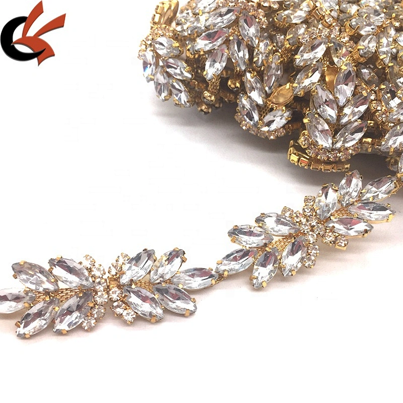 Cheap price garment decorative fabric crystal fashion yards acrylic rhinestone banding chain trims