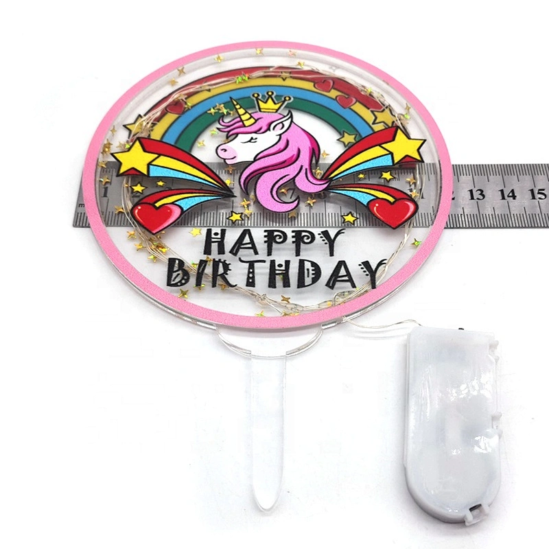 2020 New Arrival Custom Happy Birthday Glitter Acrylic  Cake Topper with LED light