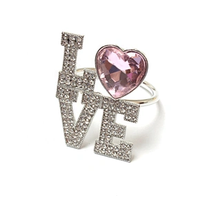 new product wholesale custom reusable one LOVE diamond napkin ring for weddings