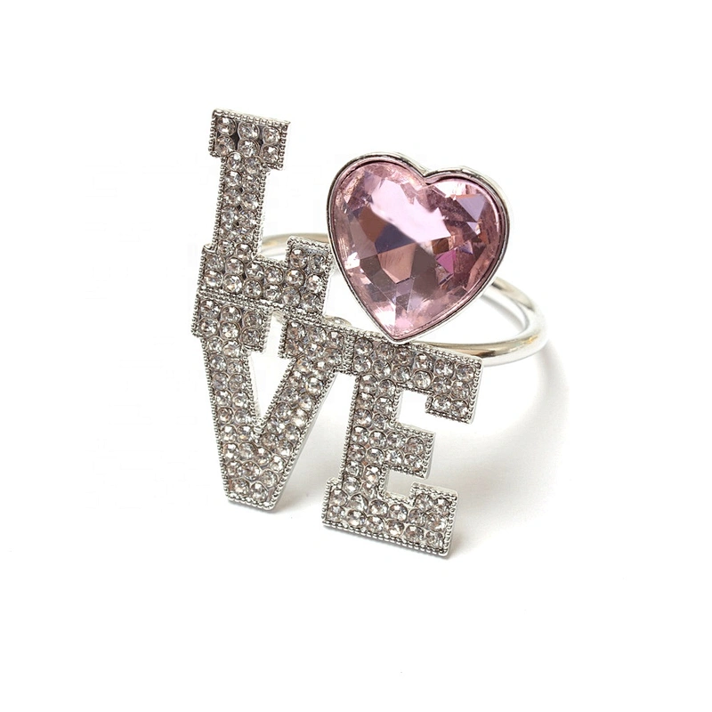 new product wholesale custom reusable one LOVE diamond napkin ring for weddings