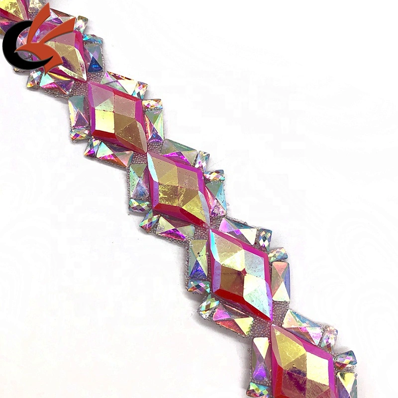 Customized fancy hot pink color rhinestone hot fix apparel trimming for carnival costume decoration