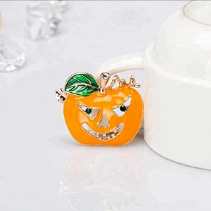 Fall Autumn Burnt Orange Enamel Rhinestone Halloween Pumpkin Pin Brooch
