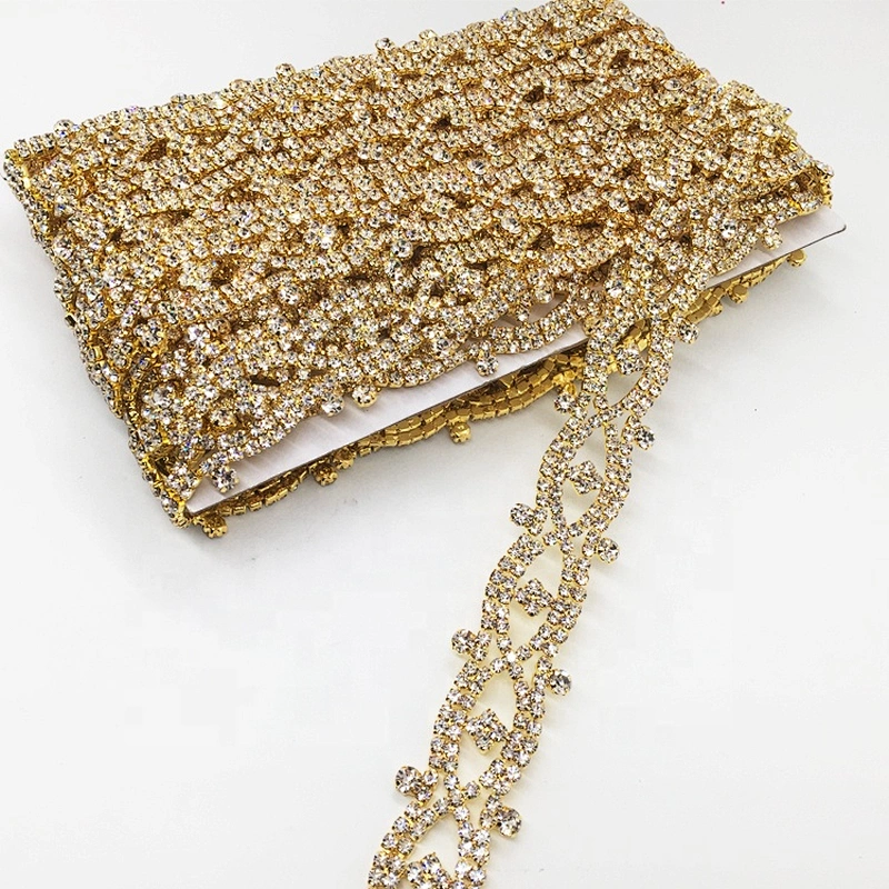 2020 new hot sale sew on diamond crystal trimming chain rhinestone gold pave trims