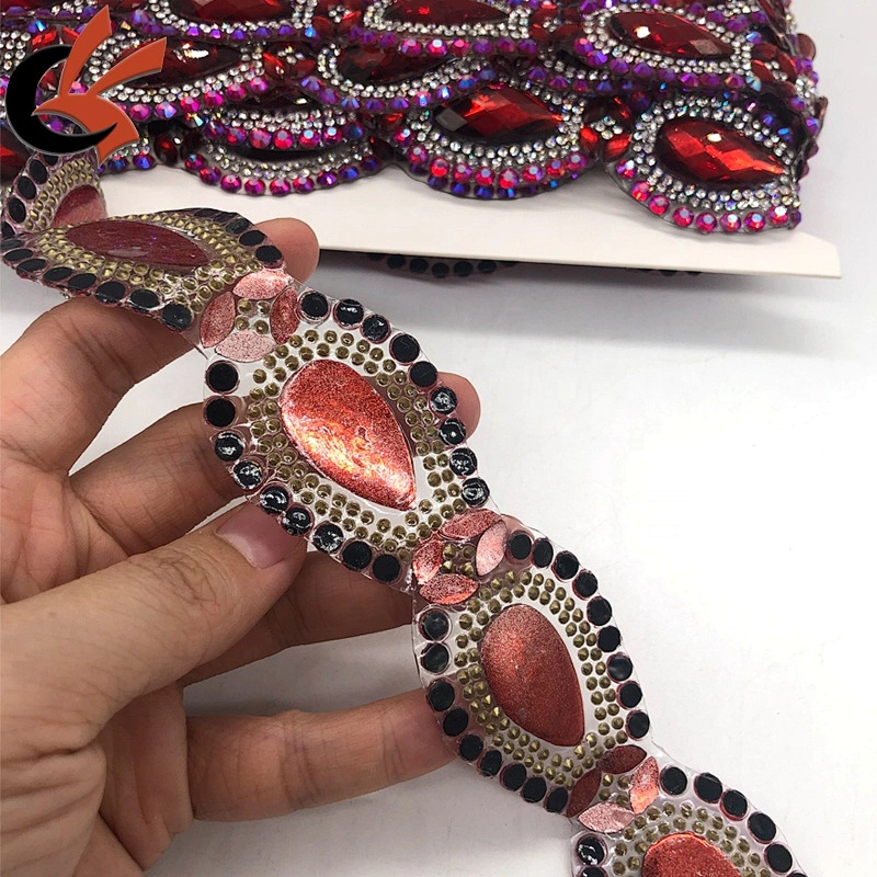 Fashion style Red AB teardrop shape hot fix fancy rhinestone trims