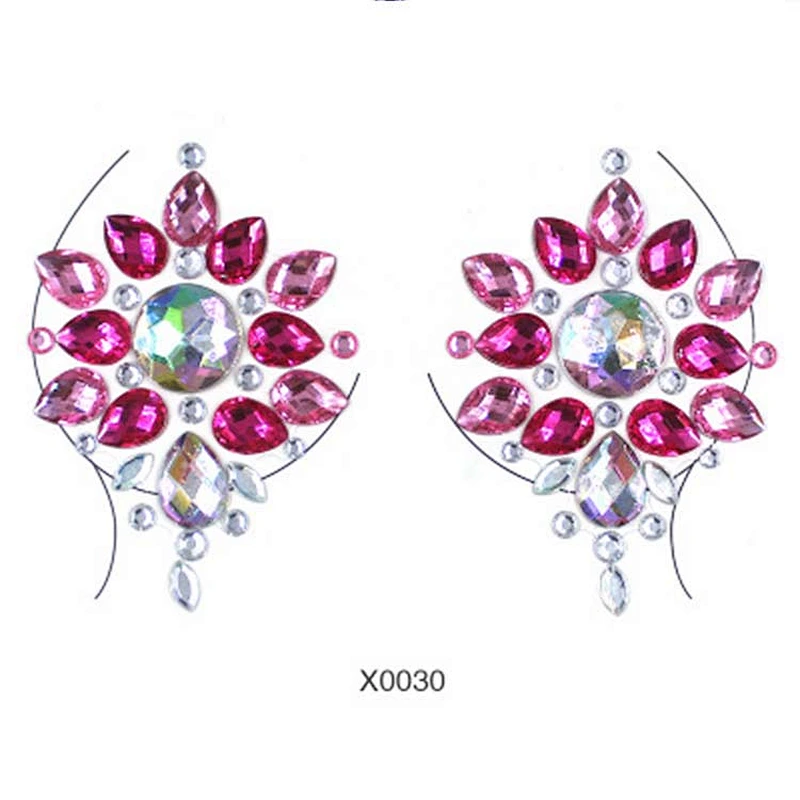 Customized New products crystal nipple sticker Colorful Breast Jewels rhinestone Tattoo Sticker for Rave Party